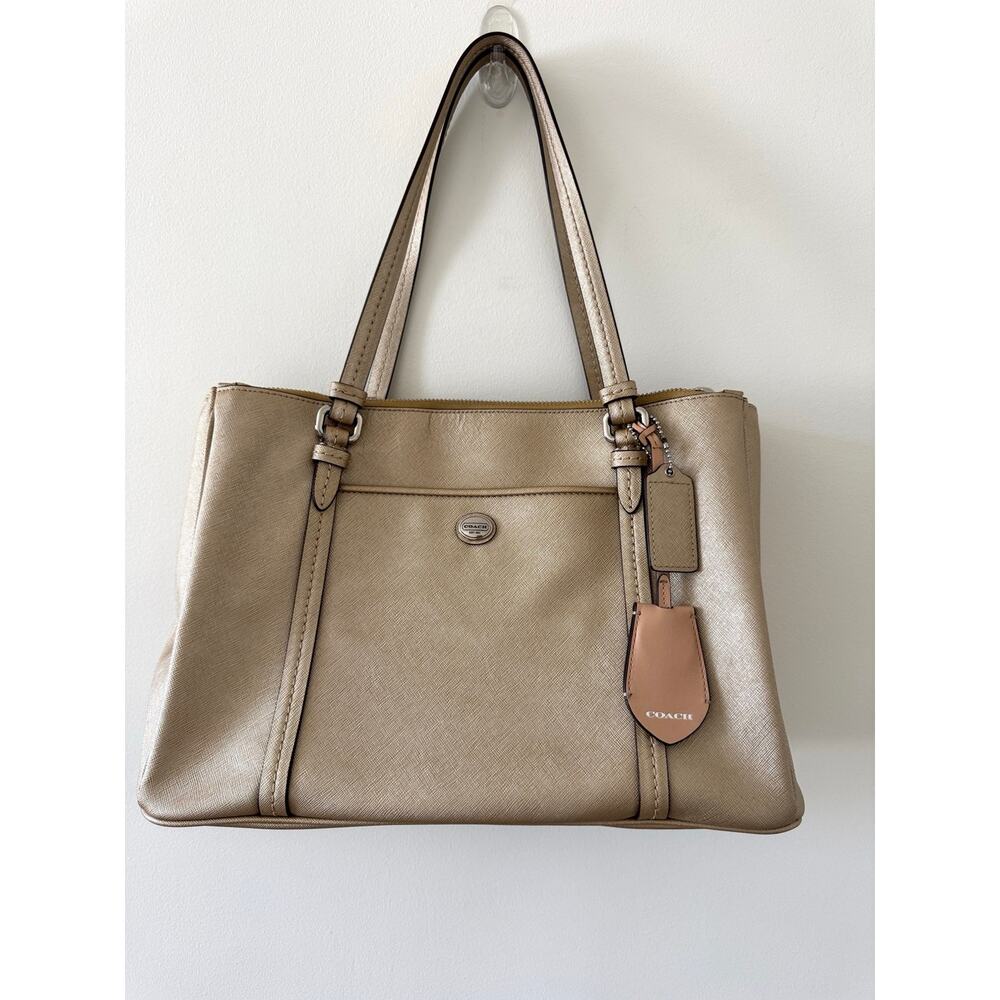 Vintage Y2K Coach Metallic Gold Saffiano Leather Tote Work Office - Picture 2 of 13